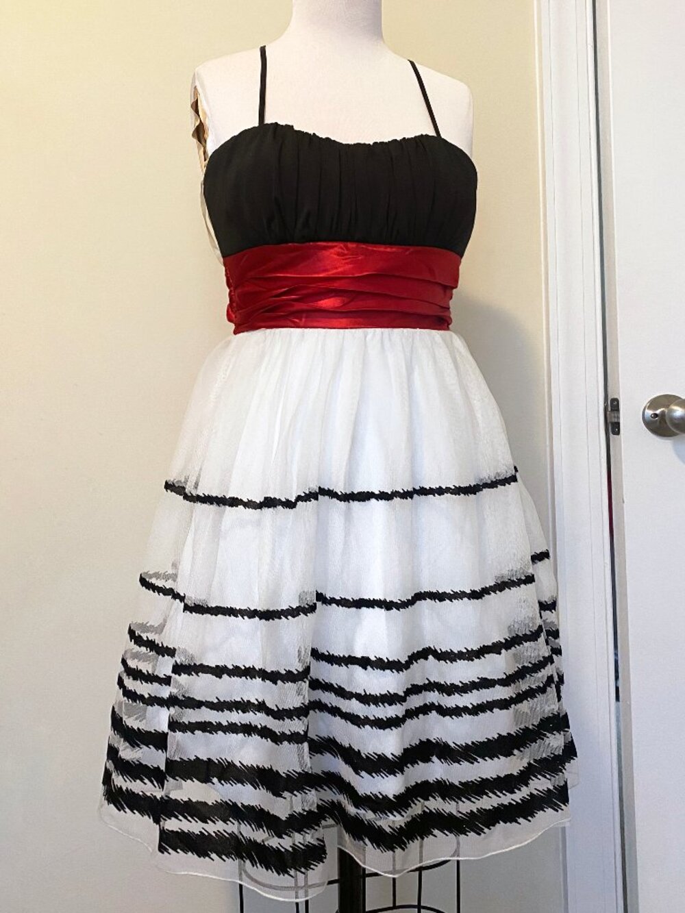 Trixxi vintage Y2K black and white striped dress with red bow